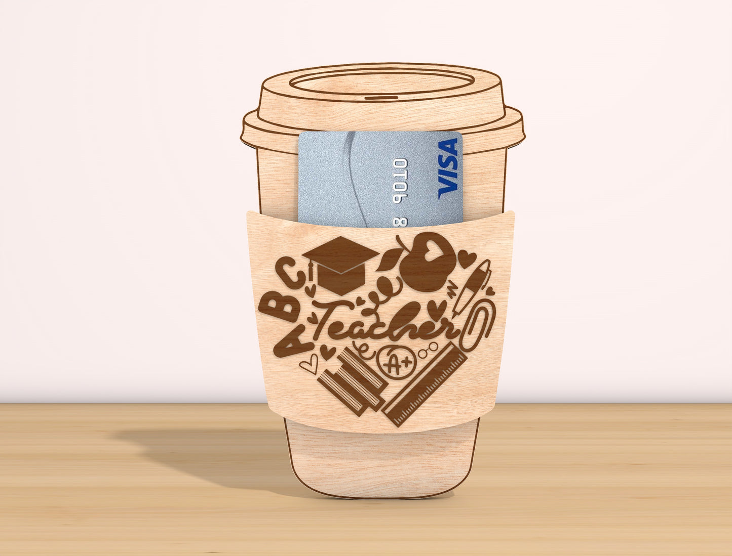 Teacher Coffee Cup Card Holder SVG Bundle Laser Cut File for Glowforge and xTool