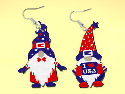 4th of July Gnome Earrings SVG Laser Cut File for Glowforge