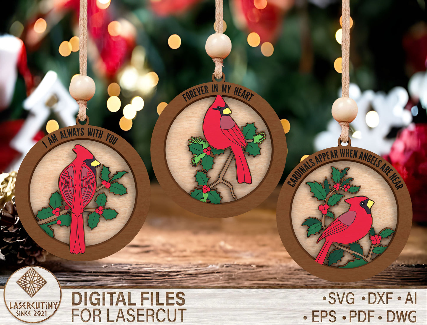 Cardinal Memorial Ornament SVG Bundle for Glowforge and LightBurn
