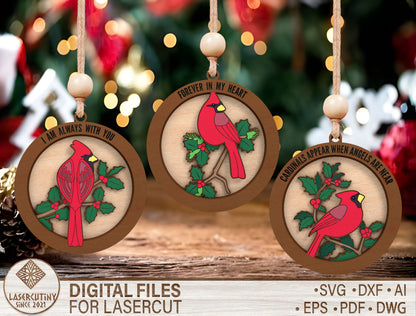Cardinal Memorial Ornament SVG Bundle for Glowforge and LightBurn