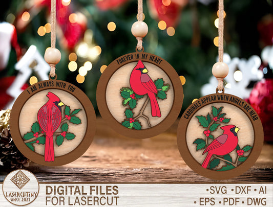 Cardinal Memorial Ornament SVG Bundle for Glowforge and LightBurn