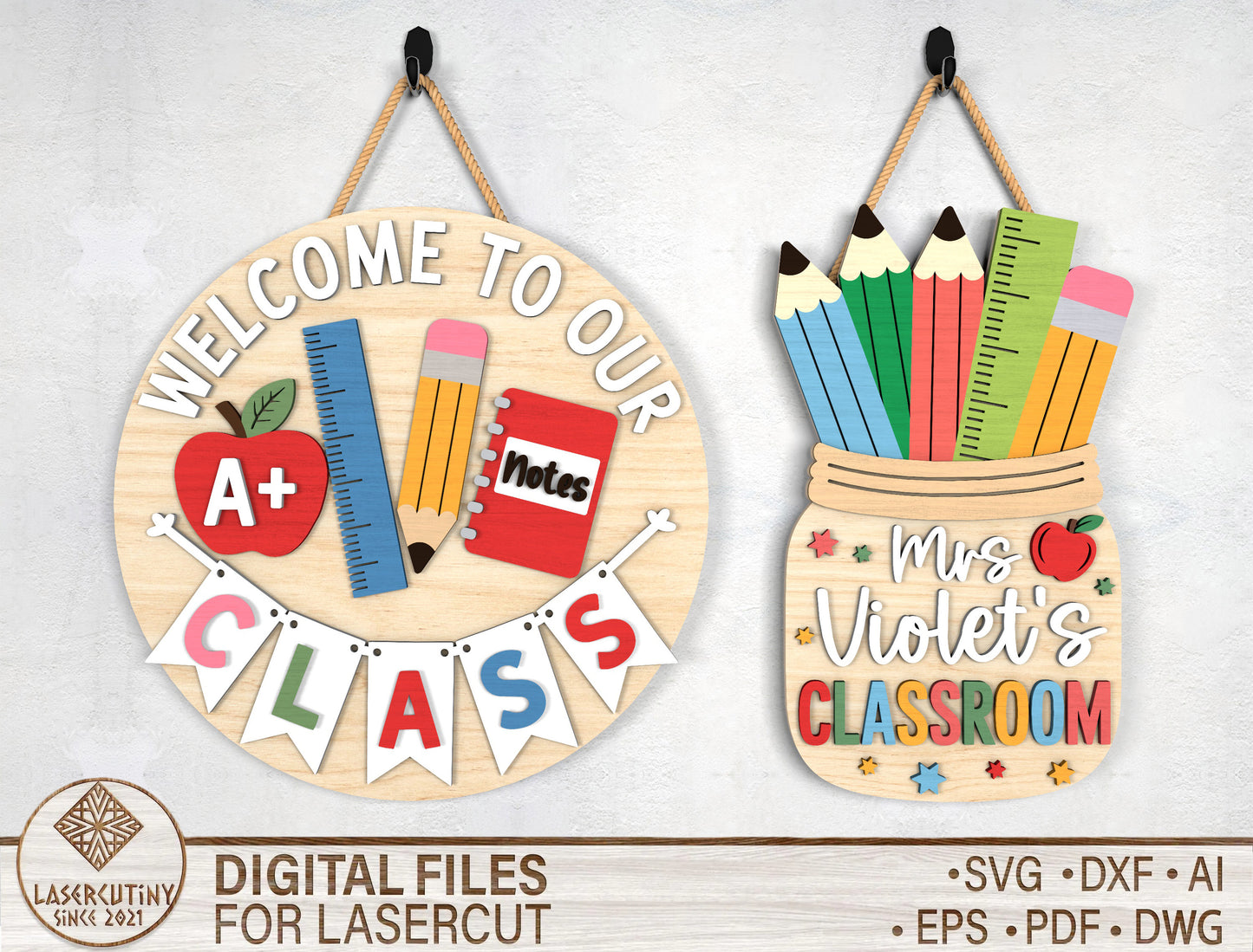 Personalized Pencil Jar Teacher Name Sign SVG Laser Cut File for Glowforge and xTool