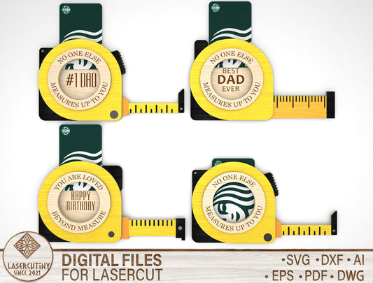 Dad Tape Measure Gift Card Holder SVG Laser Cut File for xTool and LightBurn