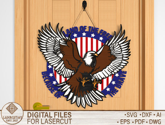 Land of the Free Eagle SVG Laser Cut File for Glowforge