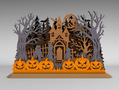 Haunted House Halloween SVG Spooky Laser Cut Scene for xTool