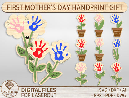 First Mother's Day Handprint Flower SVG Baby for Glowforge and xTool