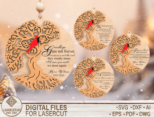 Cardinal Tree of Life Memorial Ornament SVG for Glowforge