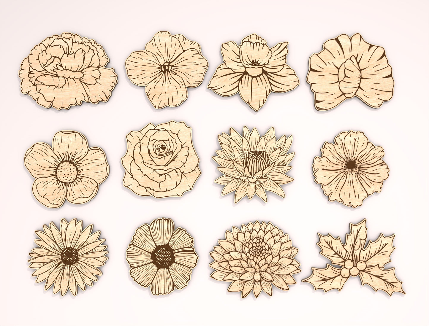 12 Month Flower Shapes Laser Cut File Bundle | Birth Flower Icons | Botanical Wood Cutouts | Glowforge, xTool, LightBurn, etc.