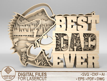 Best Dad Ever Fishing Multilayer Sign SVG for Glowforge and xTool