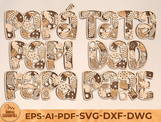 Dad Word Art Laser Cut Bundle | Multilingual Father Typography | Layered Wooden Letter Decor | Glowforge, xTool, LightBurn, etc.