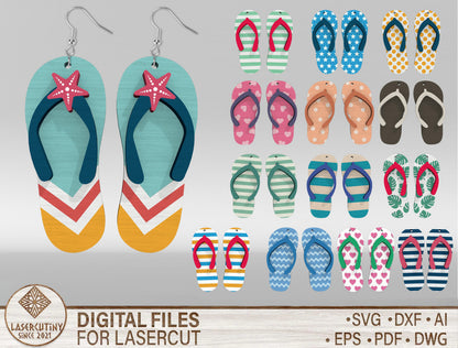 Flip Flop Earrings SVG Bundle Laser Cut File for Glowforge and xTool