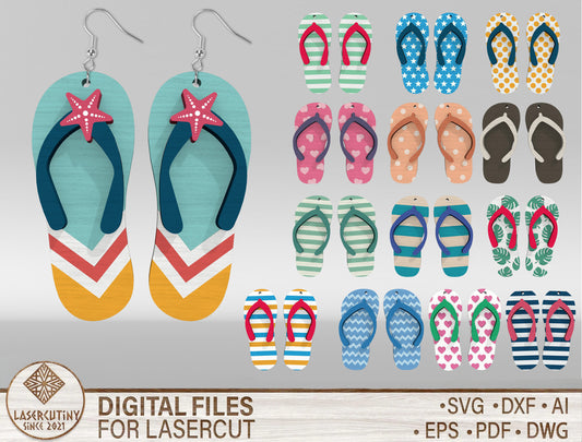 Flip Flop Earrings SVG Bundle Laser Cut File for Glowforge and xTool
