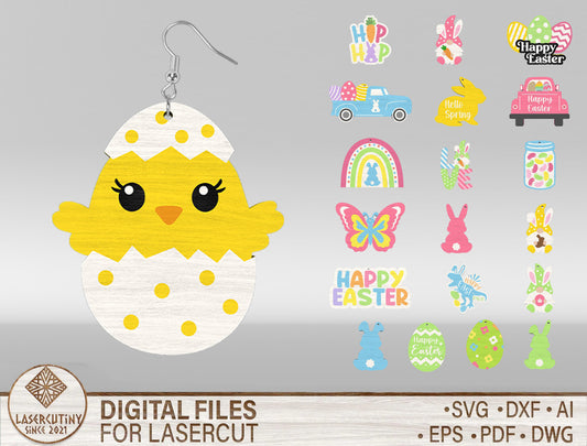 Easter Day Earrings SVG Set 19 Cute Spring Jewelry for Glowforge and xTool