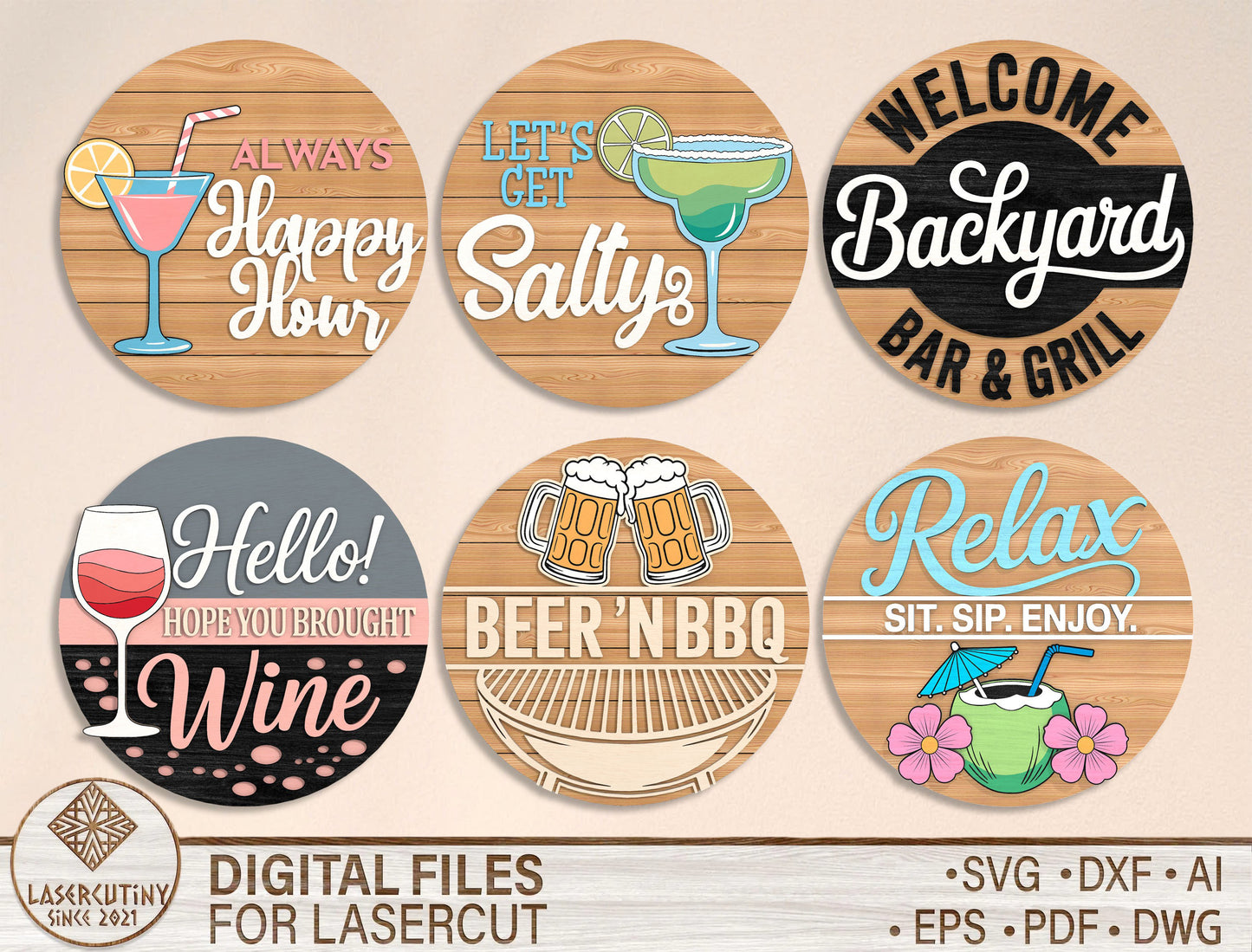 Summer Bar Sign Bundle SVG Laser Cut File for Glowforge and xTool