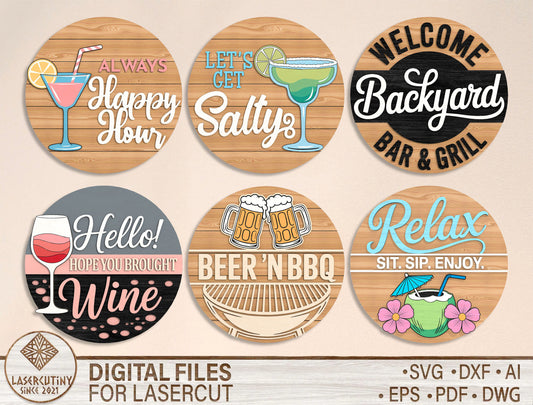 Summer Bar Sign Bundle SVG Laser Cut File for Glowforge and xTool