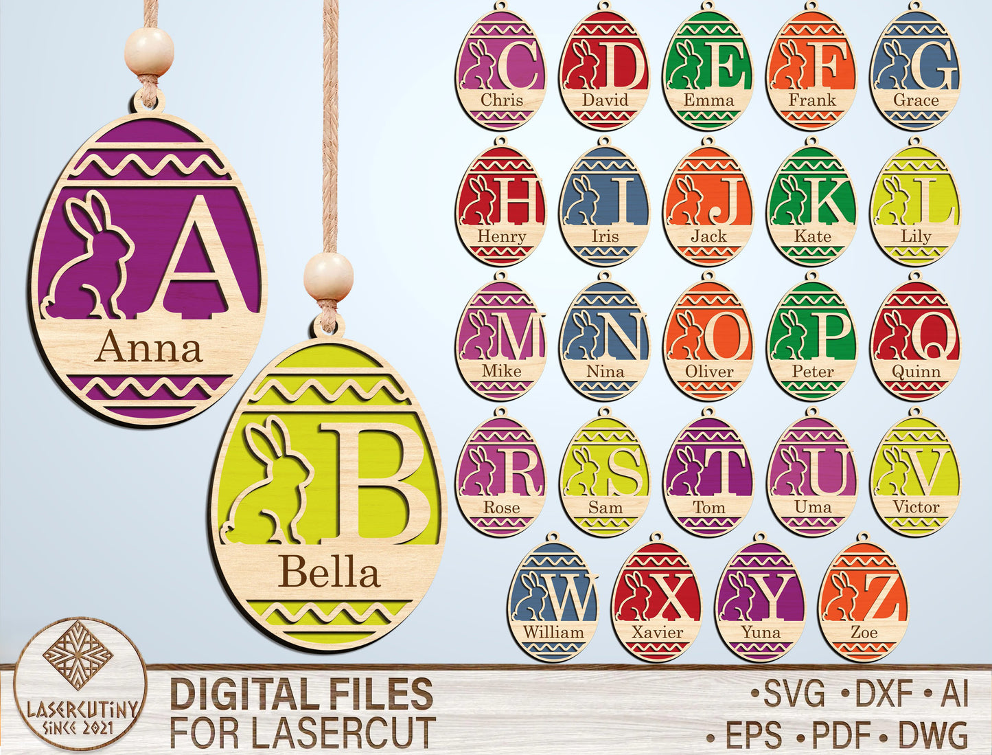 Easter Alphabet Ornament SVG Bunny Initial Monogram for Glowforge