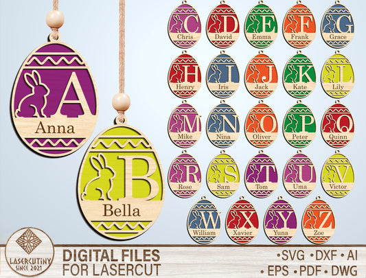 Easter Alphabet Ornament SVG Bunny Initial Monogram for Glowforge