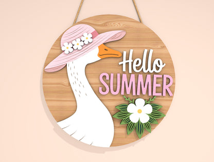 “Hello Summer” Goose Door Sign SVG for Glowforge and xTool