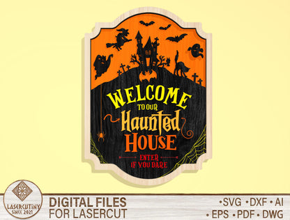 Haunted House Door Sign Multilayer SVG for Glowforge xTool LightBurn