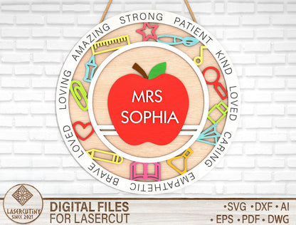 Personalized Apple Classroom Ornament SVG Laser Cut File for Glowforge and xTool