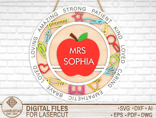 Personalized Apple Classroom Ornament SVG Laser Cut File for Glowforge and xTool