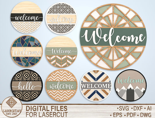 Geometric Welcome Door Sign SVG Bundle for LightBurn and Glowforge