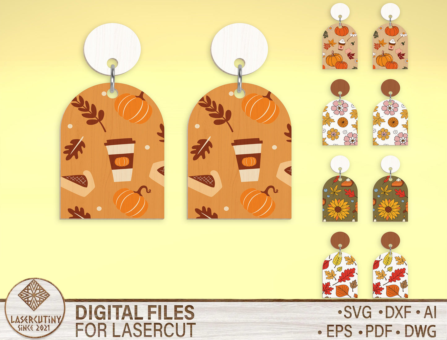 Fall Arch Earring SVG Bundle for Glowforge xTool LightBurn 5 Designs