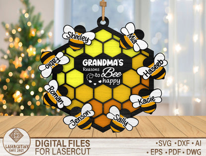 Personalized Grandma Bee Ornament SVG for Glowforge and xTool