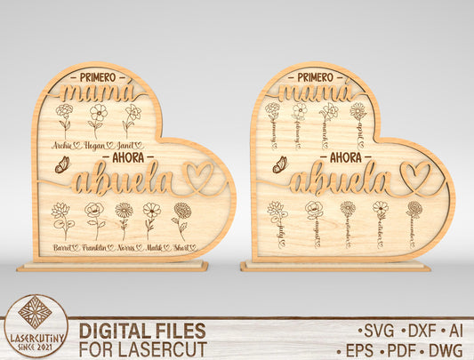 Primero Mamá Ahora Abuela Spanish Flower Sign SVG for xTool and LightBurn