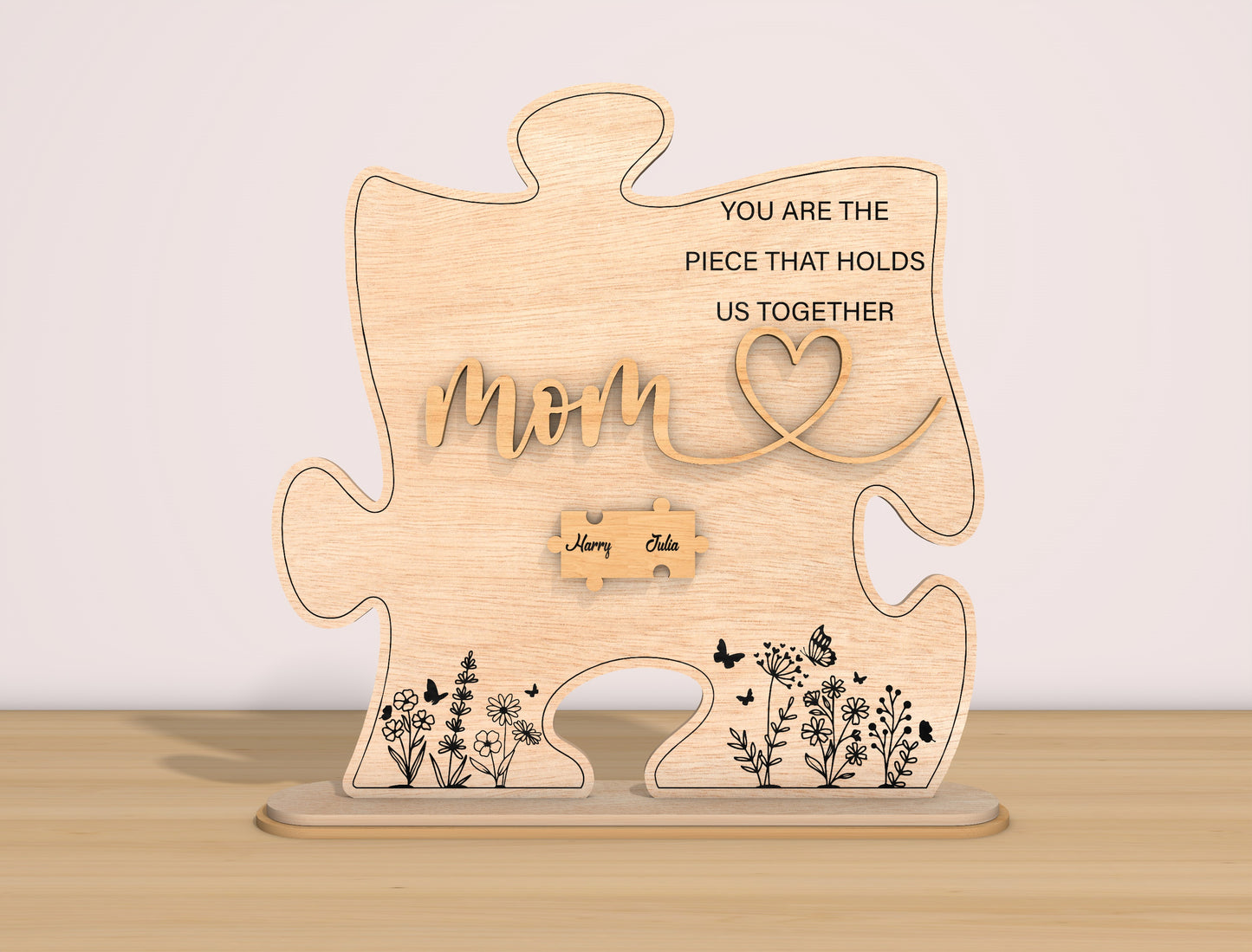 Mom Puzzle Family Names Sign SVG Bundle for Glowforge and xTool