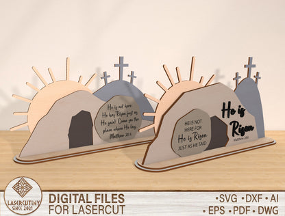 Easter Tomb Scene SVG Bundle He Is Risen Cross Landscape for LightBurn