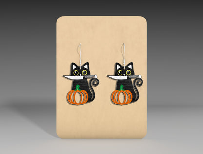 Halloween Black Cat Pumpkin Earrings SVG Bundle 3 Designs for LightBurn xTool Glowforge