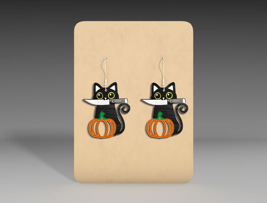 Halloween Black Cat Pumpkin Earrings SVG Bundle 3 Designs for LightBurn xTool Glowforge