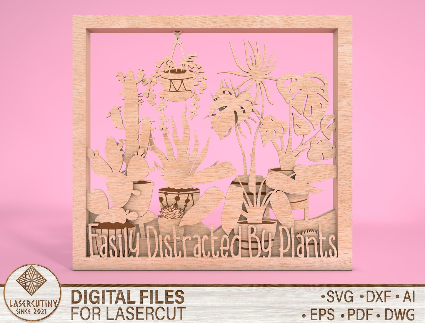 Multilayer Plant Wall Art SVG Laser Cut File for Glowforge