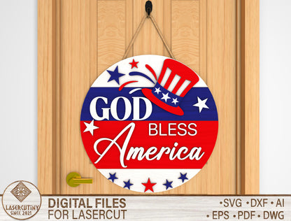 God Bless America Door Hanger SVG Laser Cut File for LightBurn