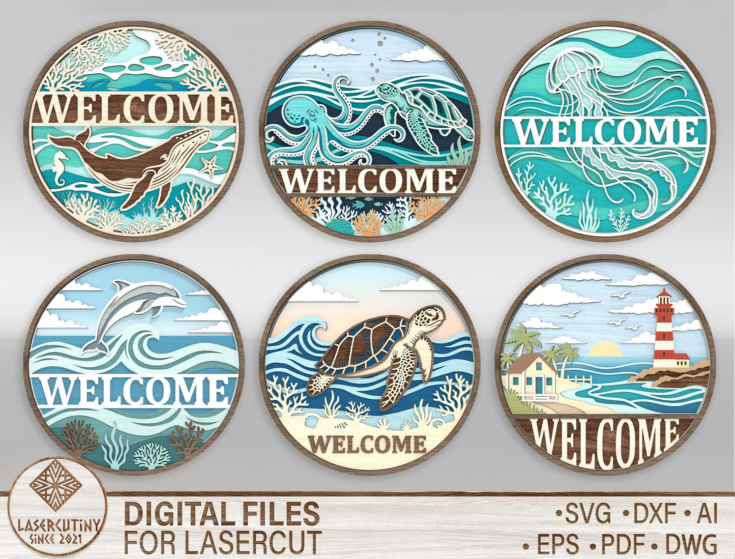 Ocean Welcome Door Hanger SVG Bundle for Glowforge and LightBurn