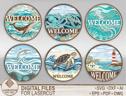Ocean Welcome Door Hanger SVG Bundle for Glowforge and LightBurn