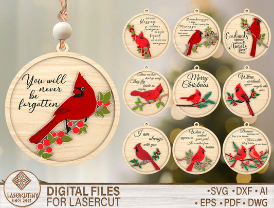 Cardinal Memorial Ornament SVG Bundle for xTool and Glowforge