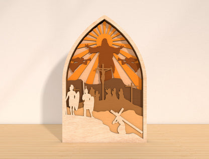 Easter Cross Scene SVG 7 Layer Multilayer Arch for Glowforge and xTool