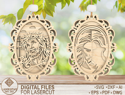 Christian Layered Ornament SVG Jesus Cross Faith Scene for Glowforge and xTool