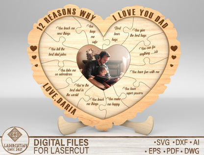 Reasons Why I Love You Dad Heart Sign SVG Laser Cut File for Glowforge