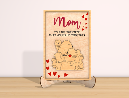 Mom Bear Family Puzzle Sign SVG You Are The Piece for Glowforge