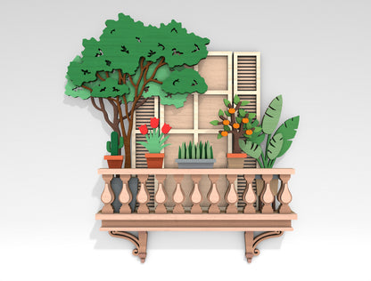 Balcony Garden SVG Multilayer Laser Cut File for Glowforge and LightBurn