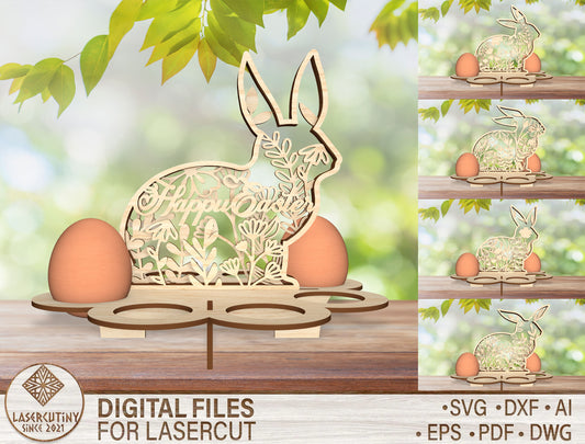 Easter Bunny Egg Holder Stand SVG Floral Rabbit 5 Designs for LightBurn