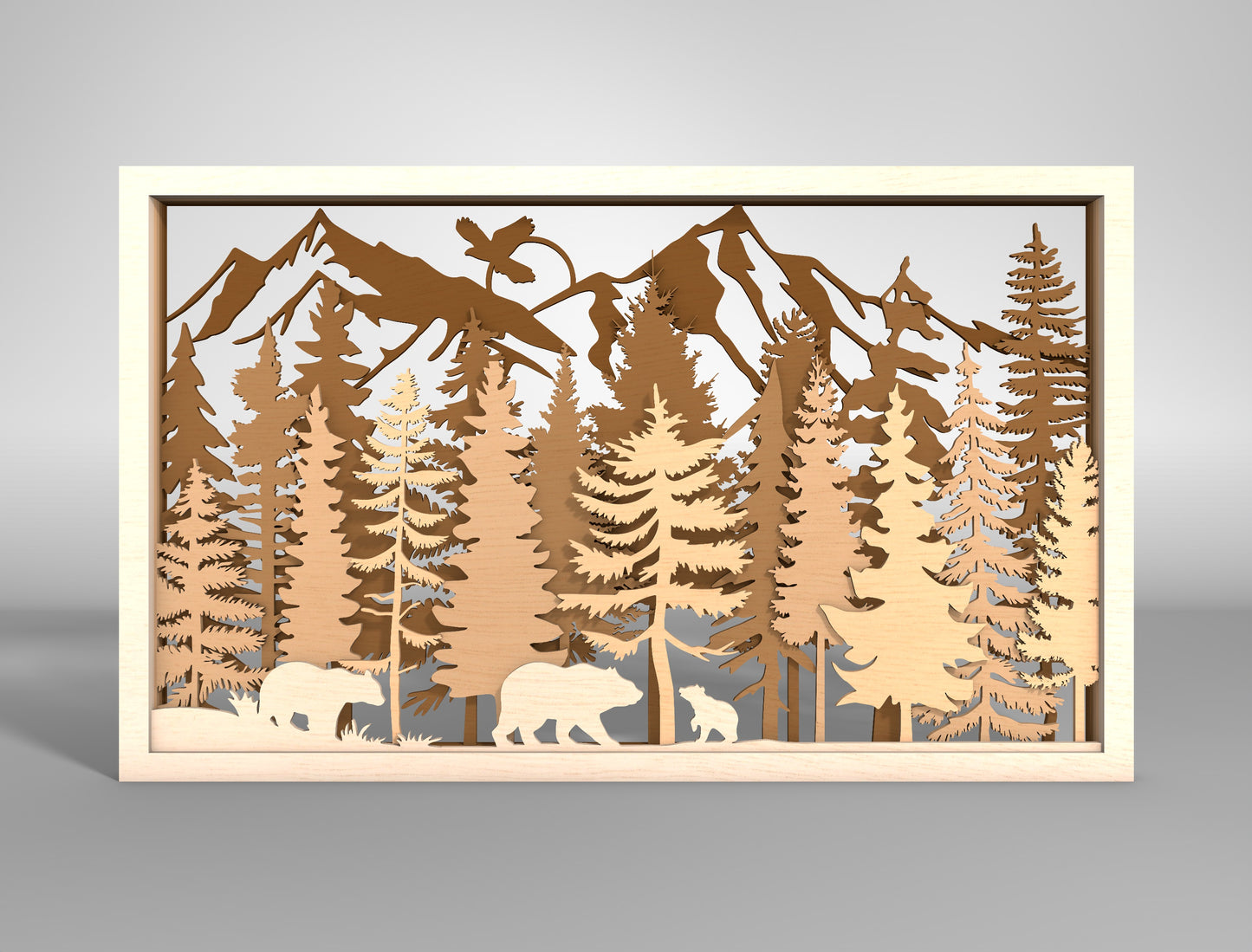 Mountain Wildlife Layered Wall Art SVG for Glowforge and xTool Laser Cut File