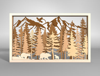 Mountain Wildlife Layered Wall Art SVG for Glowforge and xTool Laser Cut File