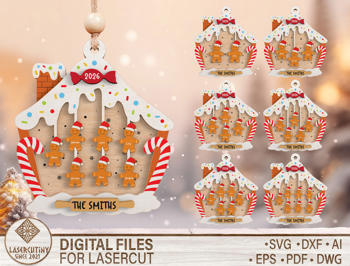 Personalized Gingerbread House Family Christmas Ornament SVG 1