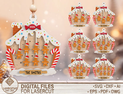 Personalized Gingerbread House Family Christmas Ornament SVG 1