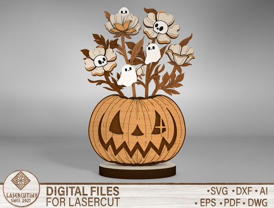 Halloween Pumpkin Ghost Flower Multilayer SVG for Glowforge LightBurn xTool