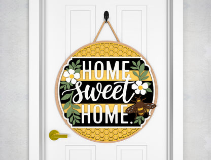 Home Sweet Home Bee Door Hanger SVG Laser Cut File for Glowforge and xTool
